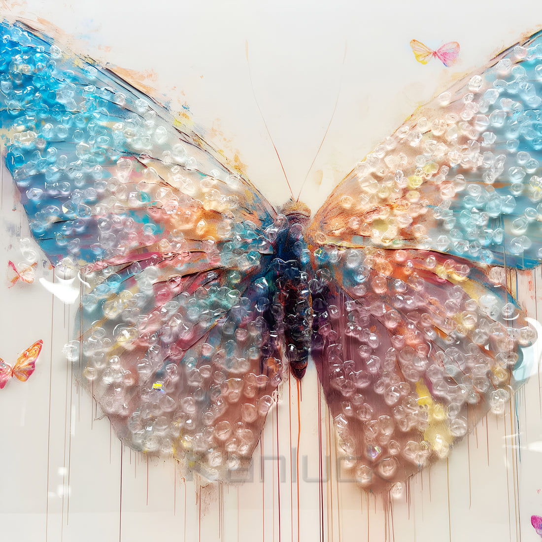 Colorful Beauty Modern Animal Butterfly Watercolor Canvas Art Print with Lacquer and Rock for Home Decor