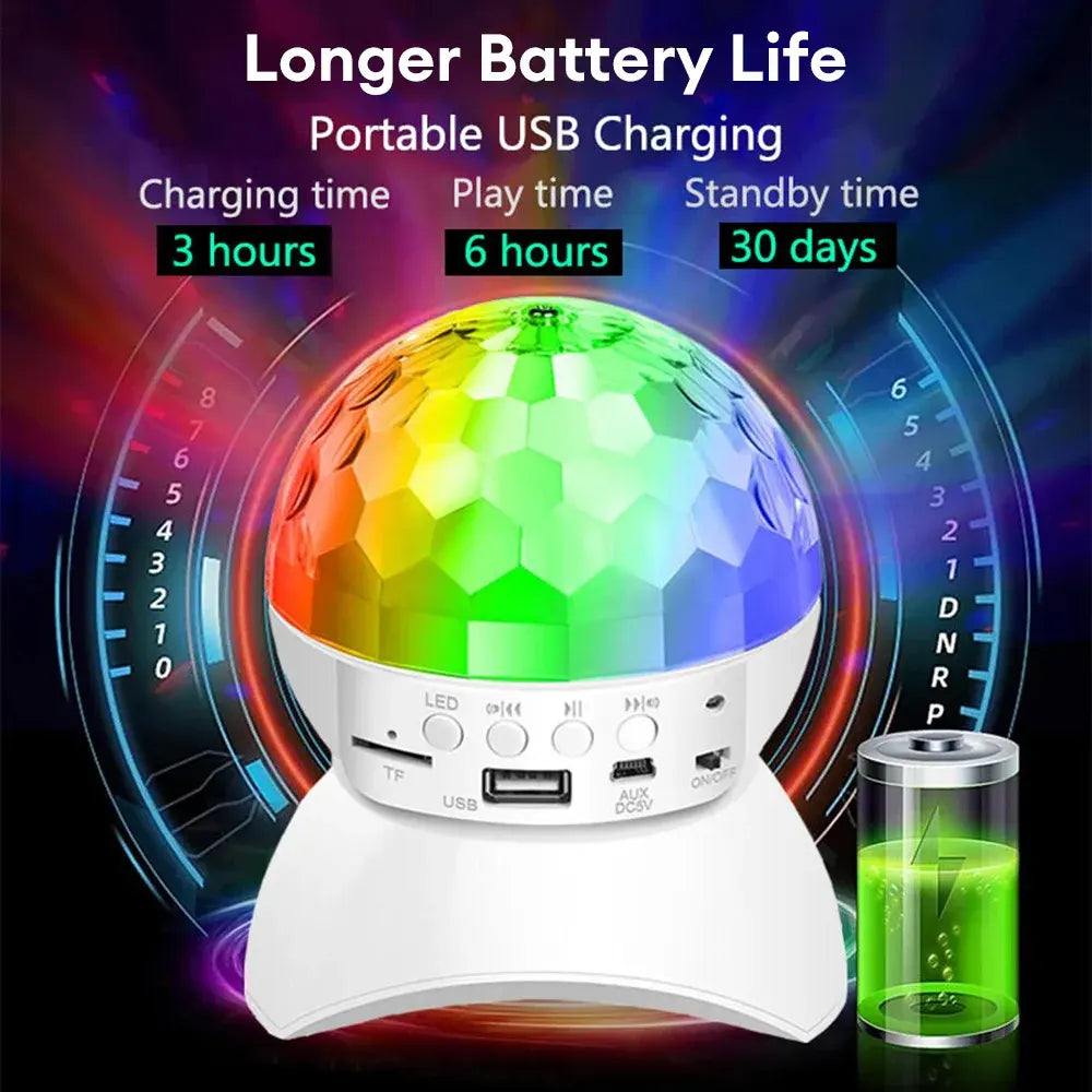 Rechargeable Disco Ball Wireless Music Rotating Stage Light DJ Speakers for Birthday & Christmas Parties Home Appliance Lighting