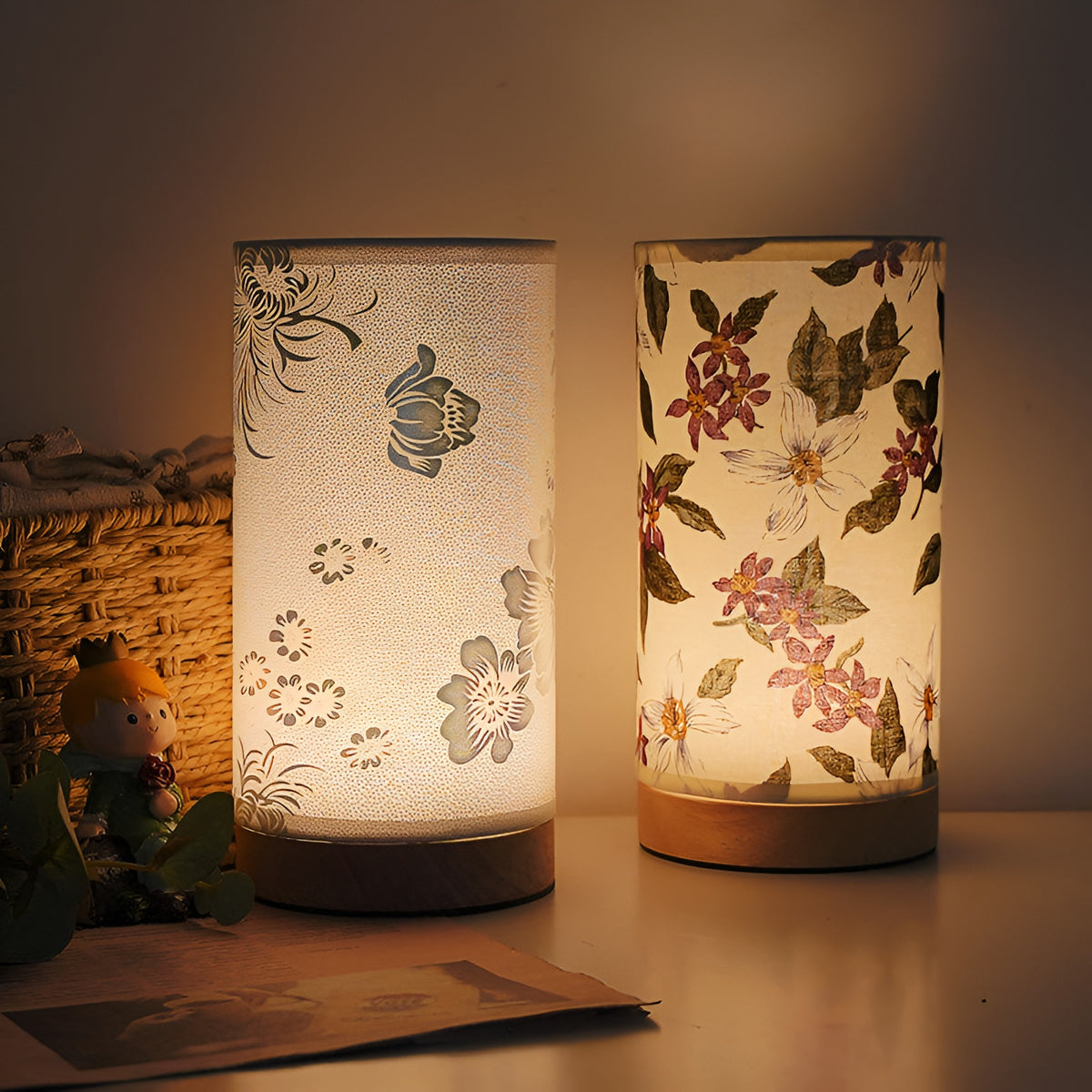 Fabric Table Lamp Bedroom Bedside Lamp Printed Atmosphere Lamp Children's Gift Creative Night Light