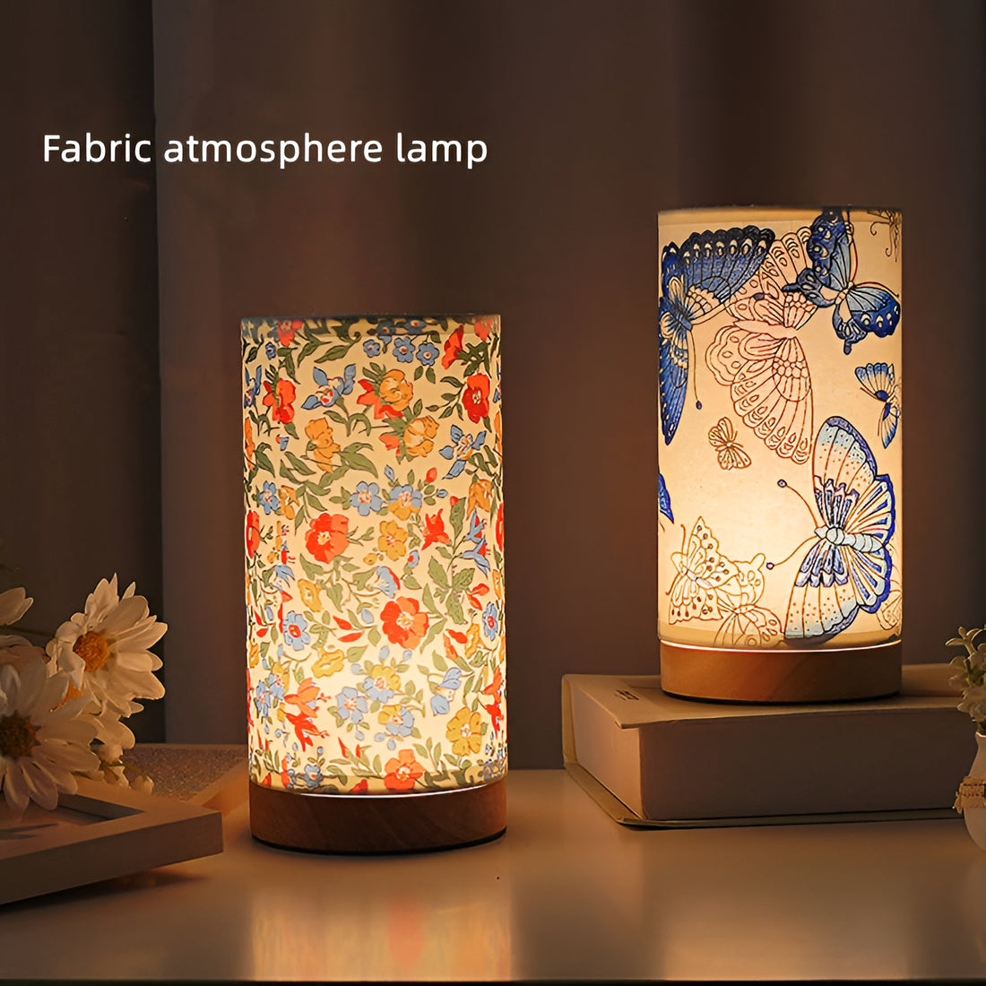 Fabric Table Lamp Bedroom Bedside Lamp Printed Atmosphere Lamp Children's Gift Creative Night Light