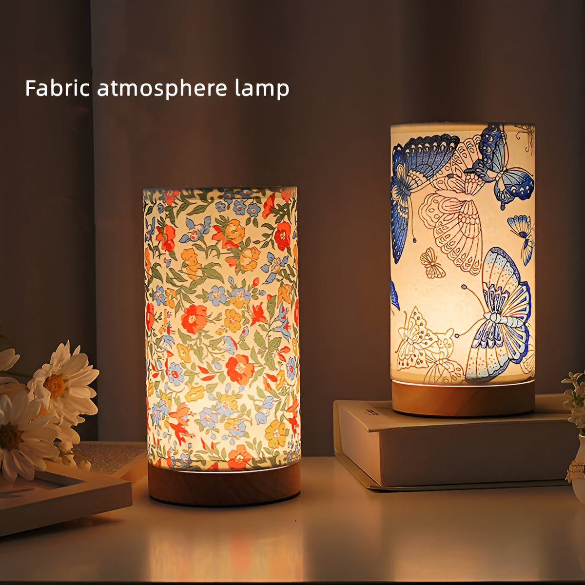Fabric Table Lamp Bedroom Bedside Lamp Printed Atmosphere Lamp Children's Gift Creative Night Light