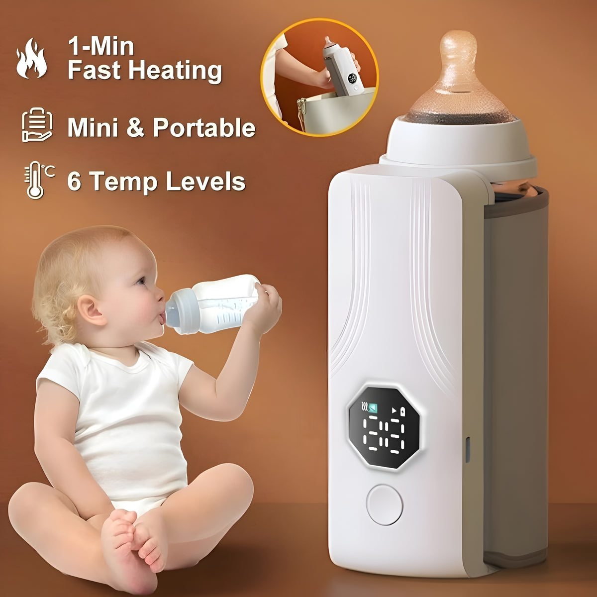New Portable USB Rechargeable Battery Charge Heated Bottle Milk Warmers for Travel Baby Bottle Warmer for Breastmilk
